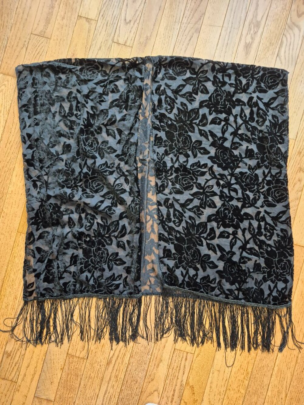 Black Floral Burnout Velvet Wrap Jacket O/S